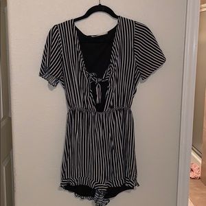 NEVER WORN black striped tie front romper